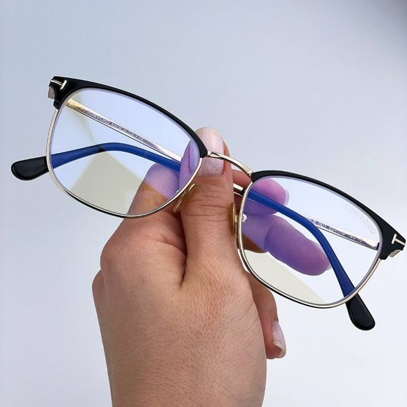 Tom Ford FT5750-B 001 Eyeglasses Black Gold Blue Block Square Unisex - Picture 2 of 12